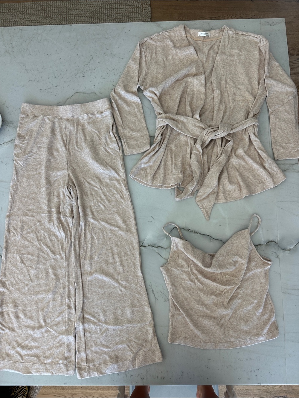 Anthropologie 3-Piece Loungewear Set in Light Taupe